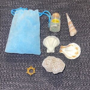 Blue Velvet Pouch with‎ Seashells and Aventurine